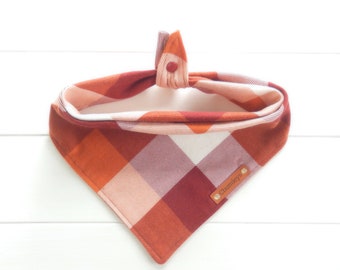 Fall Dog Bandana Maroon Rusty Orange Flannel Plaid Dog Bandana Buffalo Check Bandana Tie & Snap Bandana