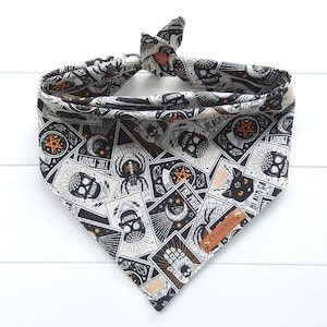 Halloween Dog Bandana: Tarot Card Print, Tie & Snap Cotton Bandana