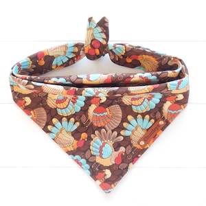 Thanksgiving Dog Bandana: Turkey Print, Tie & Snap Cotton Bandana