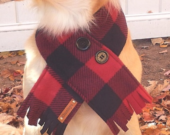 Dog Scarf Winter Fleece Dog Scarf, Red Buffalo Check Dog Scarf, Christmas Plaid Dog Gift