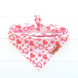 Valentines Day Dog Bandana: Pink Heart Tie & Snap Cotton Bandana