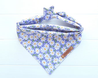 Purple Daisy Dog Bandana: Cotton Tie & Snap Dog Scarf