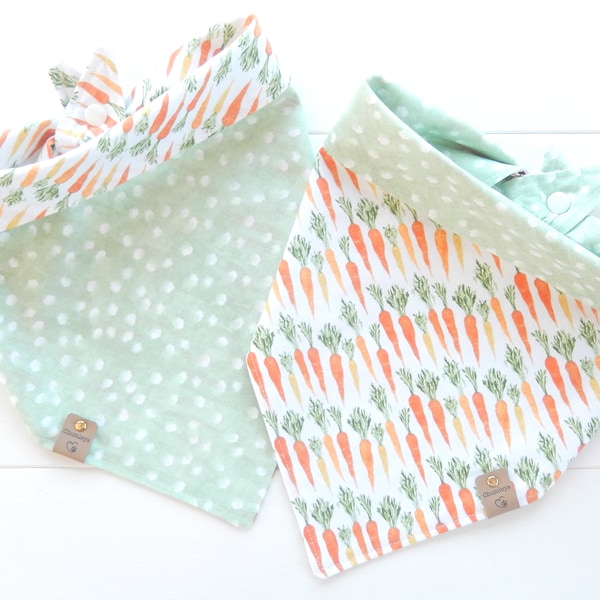 Easter Dog Bandana Reversible in Sage Green and a Carrot Pattern, Tie & Snap, Scarf, Gift for Dogs