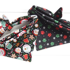 Reversible Christmas Dog Bandana: Cookies for Santa & Paw Prints, Tie and Snap