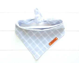 Light Gray Plaid Dog Bandana: Cotton Tie & Snap Bandana