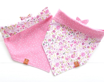 Reversible Dog Bandana: Pink Floral & Polka Dot, Tie and Snap