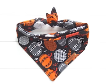 Pumpkin Dog  Bandana Halloween Dog Bandana Black Orange Bandana Tie & Snap Bandana - Fall Dog Bandana Puppy Bandana