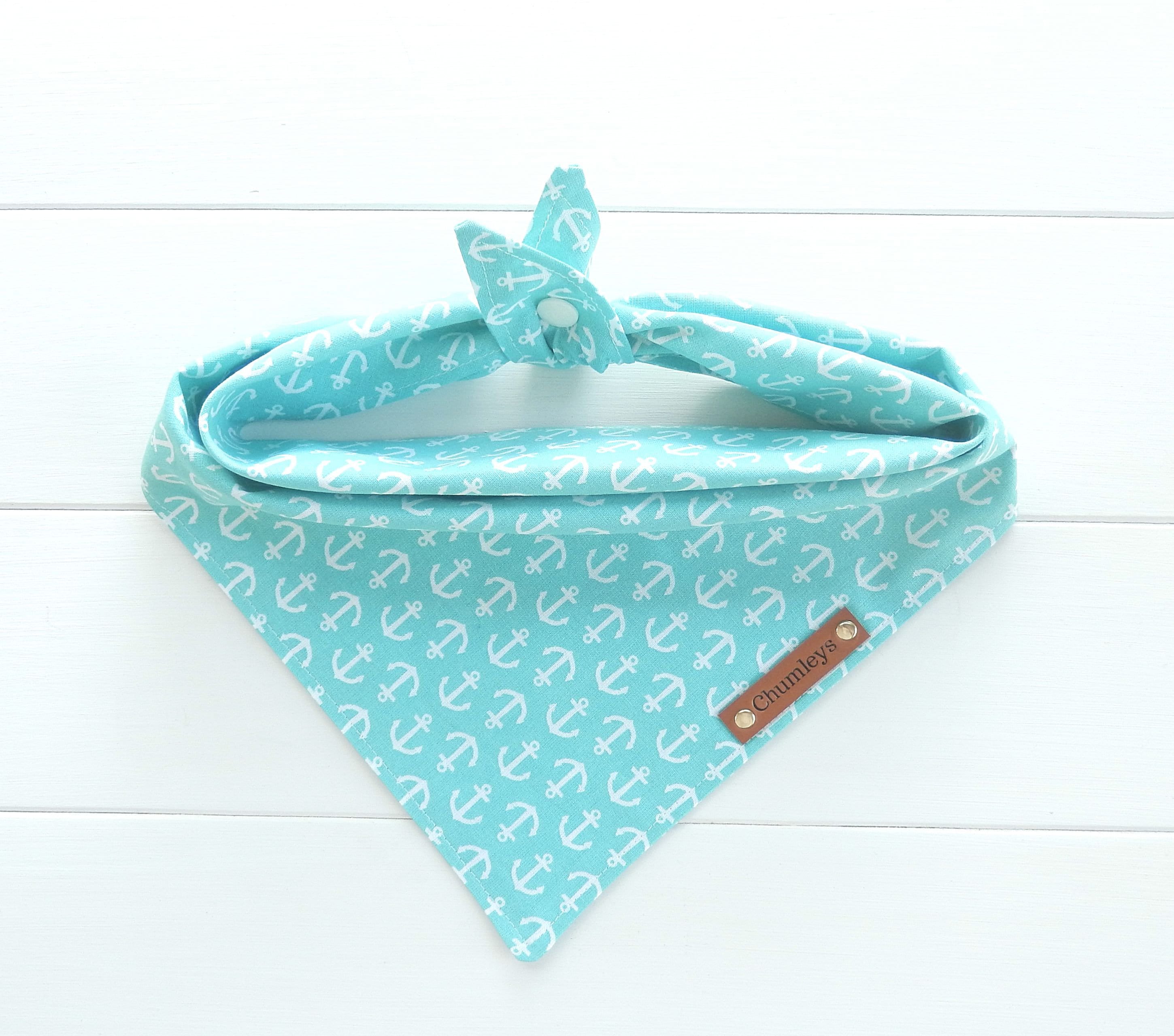Nautical Dog Bandana Teal Anchor Print, Tie & Snap