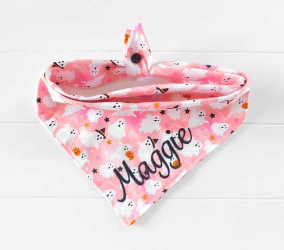 Personalized Pink Ghost Dog Bandana: Embroidered, Tie & Snap, Halloween
