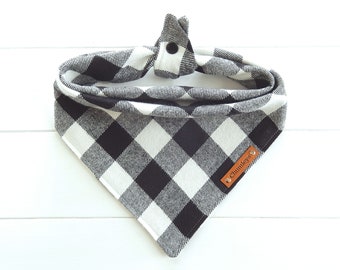 Buffalo Check Flannel Dog Bandana: Tie & Snap Plaid Bandana