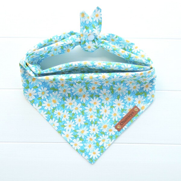 Teal Floral Dog Bandana Girl Dog Bandana Tie & Snap Bandana Summer Bandana Daisy  Bandana Female Bandana