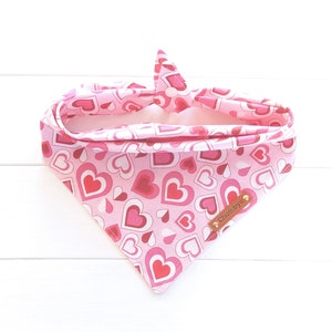 Valentines Day Dog Bandana, Pink and Red Heart Dog Scarf, Tie & Snap, Puppy Gift