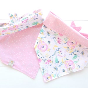 Pink Floral Reversible Dog Bandana - Tie & Snap Dog Bandana - Pink Flower Dog Scarf - Dog Gift - Dog Neckerchief