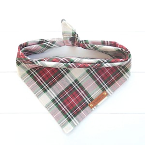 Christmas Dog Bandana Plaid Dog Bandana Cotton Dog Bandana Tie & Snap Bandana Red and Green Tartan Plaid Dog Bandana