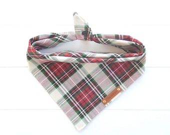 Christmas Dog Bandana Plaid Dog Bandana Cotton Dog Bandana Tie & Snap Bandana Red and Green Tartan Plaid Dog Bandana