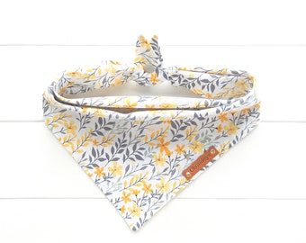 Yellow Floral Dog Bandana with Snaps, Tie & Snap, Spring Dog Scarf