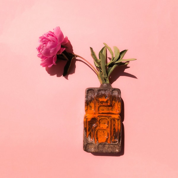 Vase "Orange Morange" / rectangular flower vase / MCM / ceramic vase / Strehla ceramic / GDR
