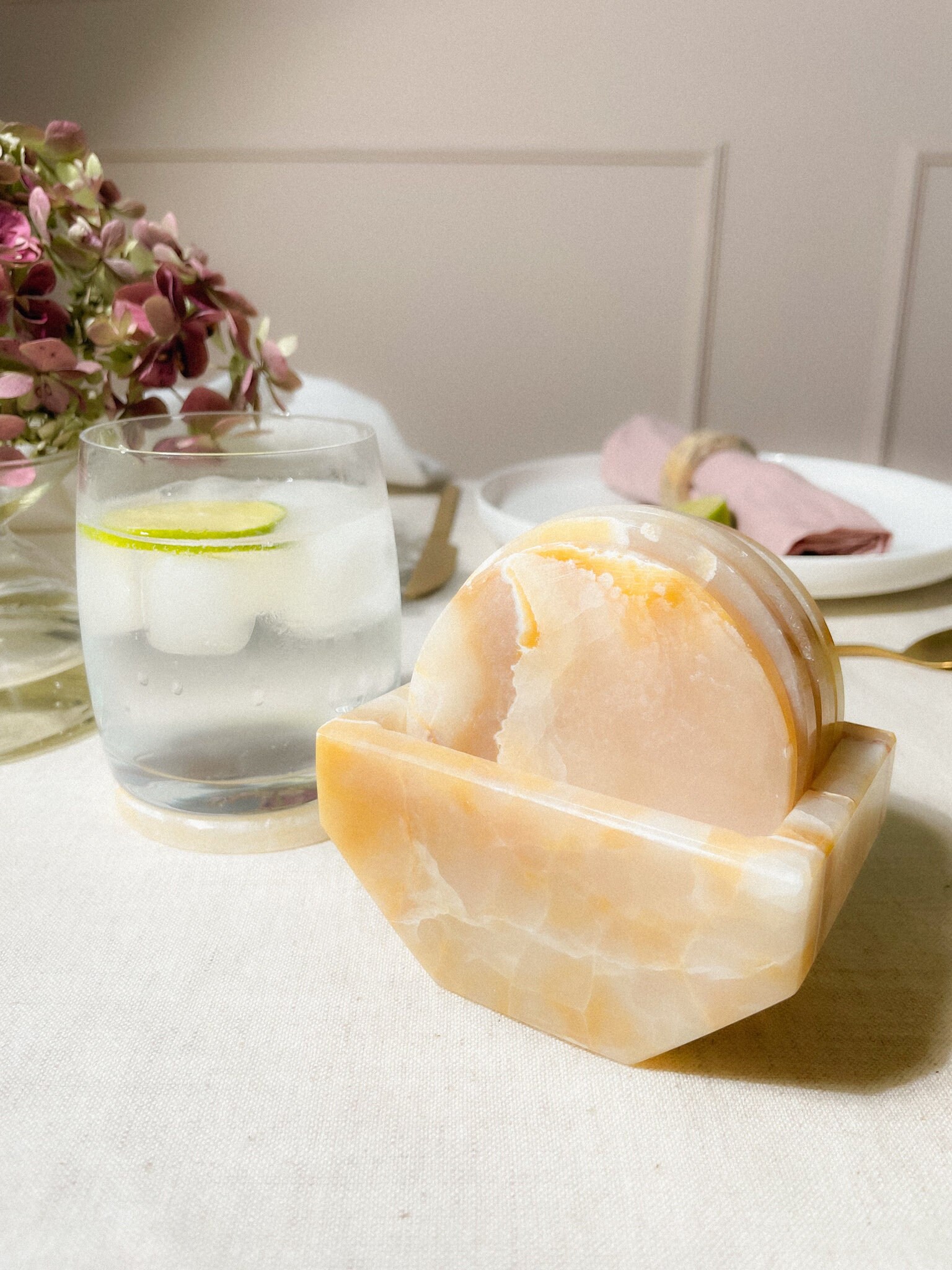 Coaster avec Support en Marbre Onyx