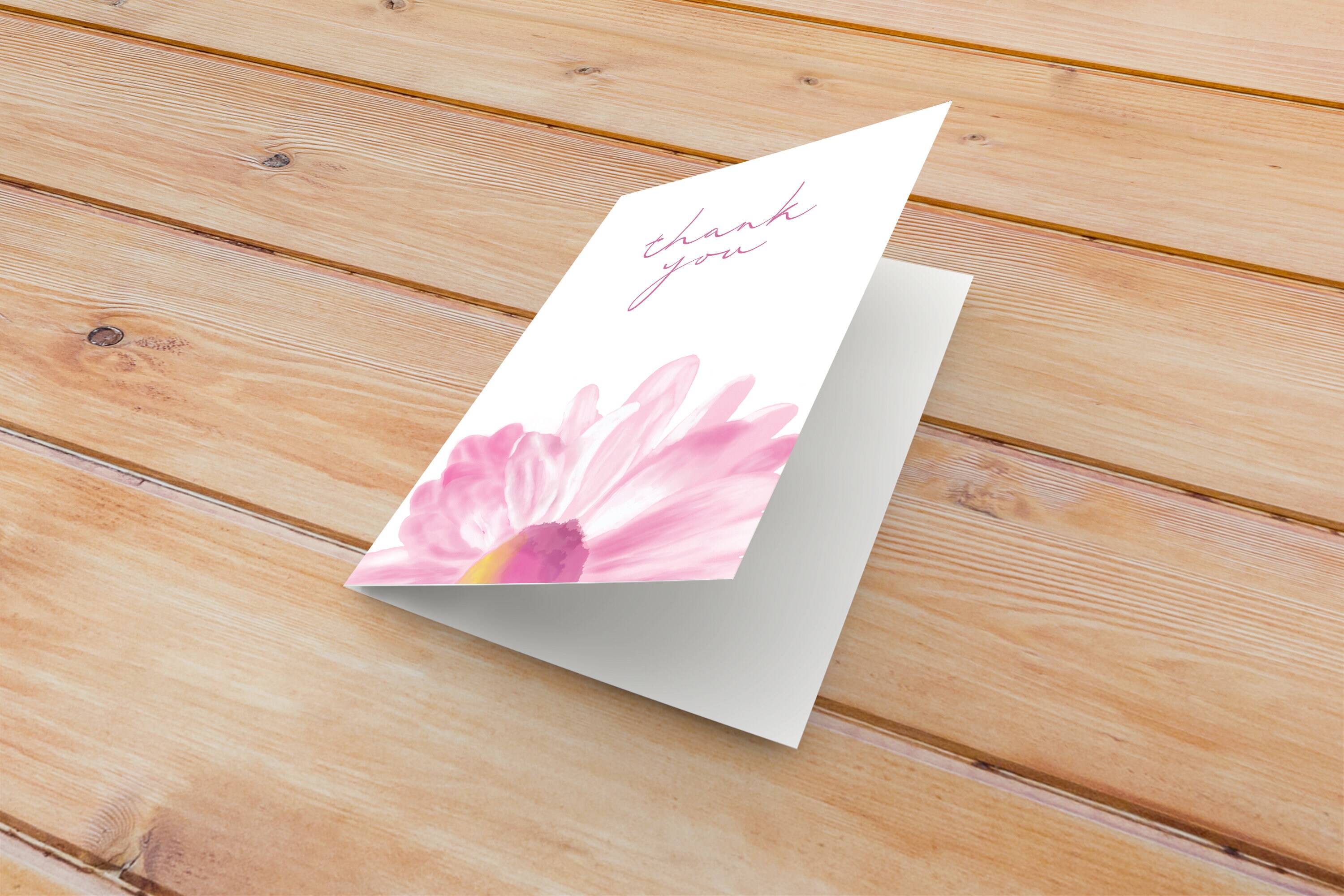 Watercolor Daisy Thank You Card, Set of 5. Pink Daisies Blank Greeting ...
