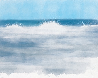 Landscape Watercolor Surf Print, Watercolor Painting,  Fine Art Print, Giclee Breaking Waves Wall Art Print