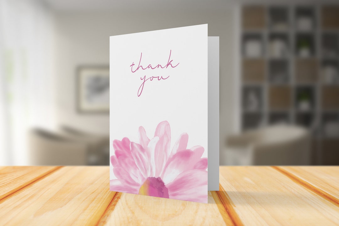Watercolor Daisy Thank You Card, Set of 5. Pink Daisies Blank Greeting ...