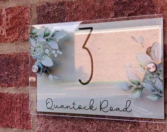 Floral Classic Acrylic House Sign / Plaque Door Number 1 - 999 - View #8