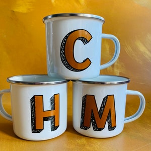 Initial personalised cup, metal camping mug, initial mug, tin mug image 4