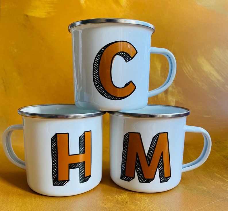 Initial personalised cup, metal camping mug, initial mug, tin mug image 4