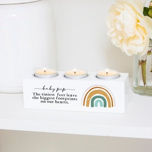 Memorial candle, baby loss rainbow baby, remembrance, loving memory, white wooden candle holder