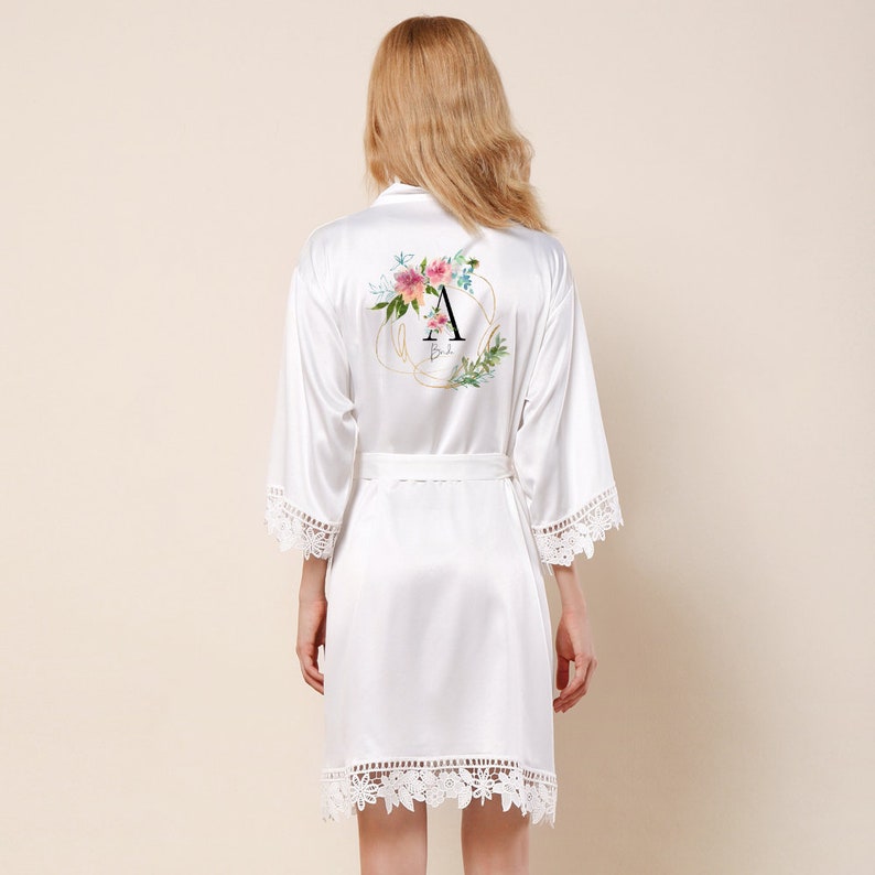 dressing gown childs personalised dressing gown,bridal party robe bridesmaid dressing gown Floral wreath bridal robe flower girl robe