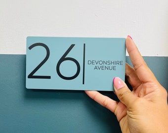 Compact easy fit Bespoke Modern contemporary house sign plaque door number eucalyptus door sign personalised acrylic door