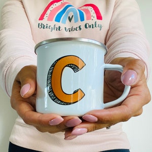Initial personalised cup, metal camping mug, initial mug, tin mug image 2