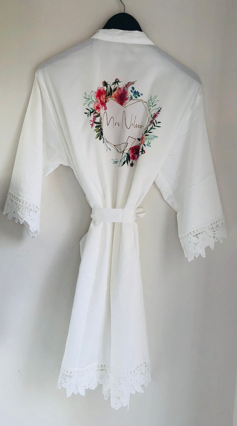 dressing gown childs personalised dressing gown,bridal party robe bridesmaid dressing gown Floral wreath bridal robe flower girl robe