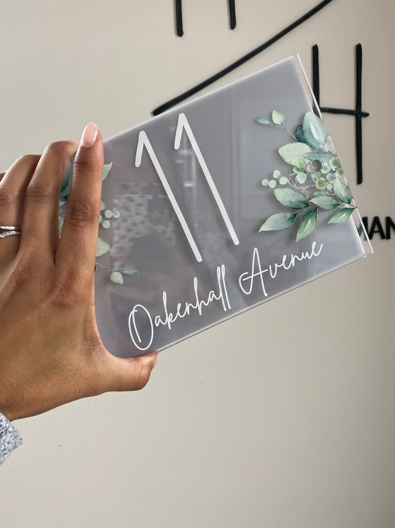 Bespoke Modern contemporary house sign plaque door number eucalyptus door sign personalised acrylic door
