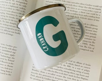 Metal camping enamel Initial personalised cup, initial mug