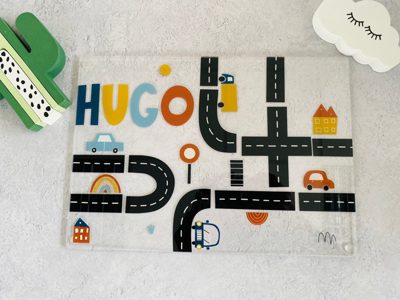 Acrylic Plastic wipeable Childrens placemat, stylish placemat, cars image 1