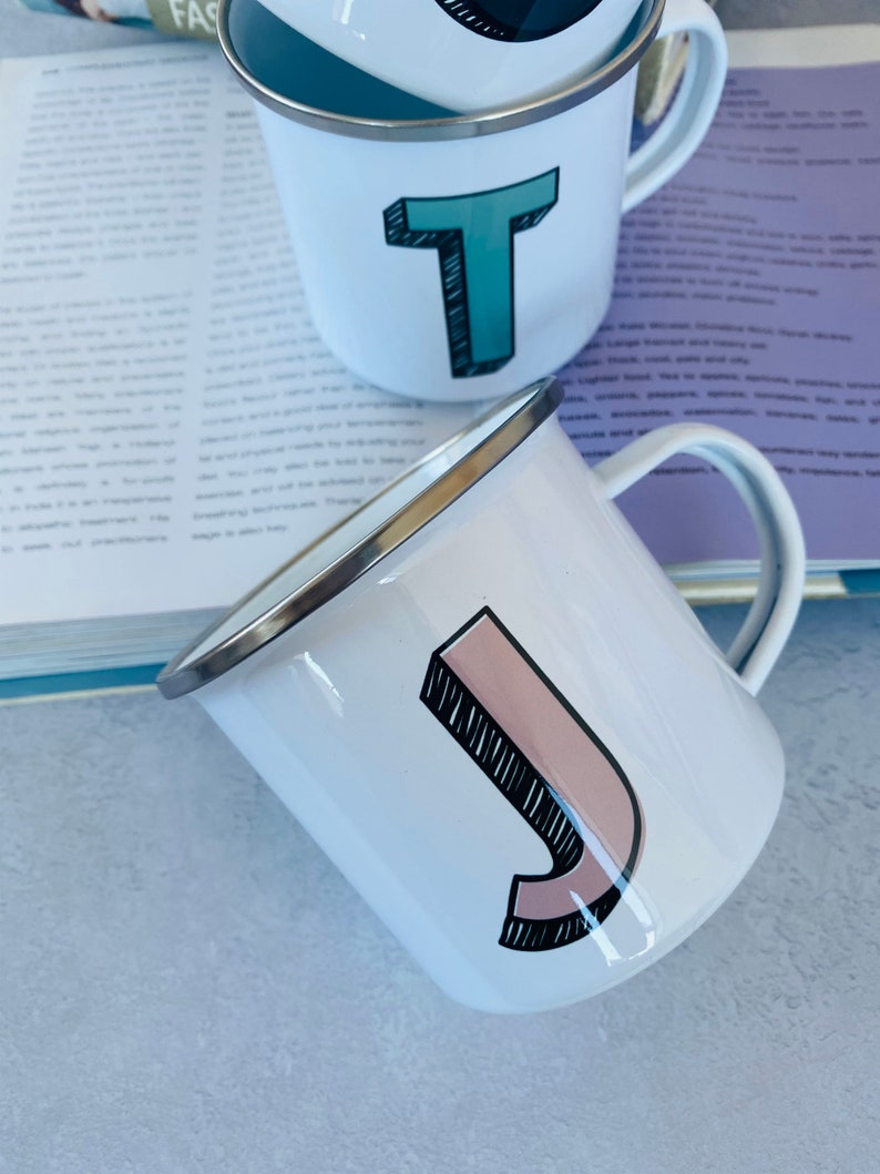 Initial personalised cup, metal camping mug, initial mug, tin mug image 5