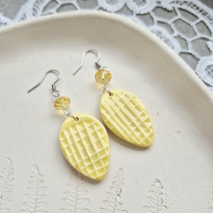 Ceramic Earrings, Teardrop Earrings Dangle, Crystal Earrings, Yellow Earrings, Porcelain Earrings, Unique Gift for Her, Modern Boho Earrings