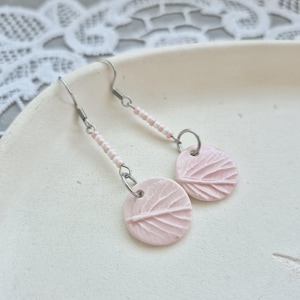 Pink Porcelain Earrings, Long Drop Earrings, Summer Earrings Silver, Lightweight Earrings Dangle, Modern Earrings, Everyday Earrings Boho