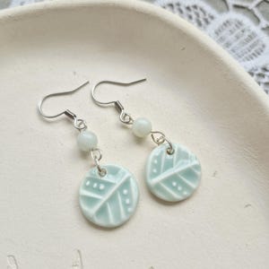 Minimalist Earrings, Dangle Porcelain Earrings, Ceramic Earrings, Aqua Green Earrings, Lightweight Earrings, Ceramic Jewelry, Unique Jewelry