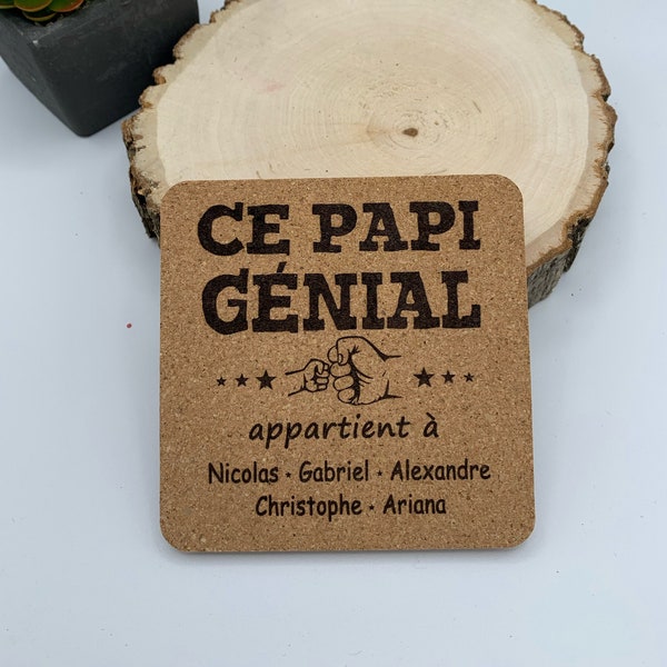 Ce Papi génial appartient à - Sous-verres personnalisables - cadeau grand-papa - gravure laser