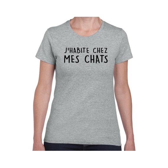J'habite Chez Mes Chats T-shirt à Col Rond Manches - Etsy