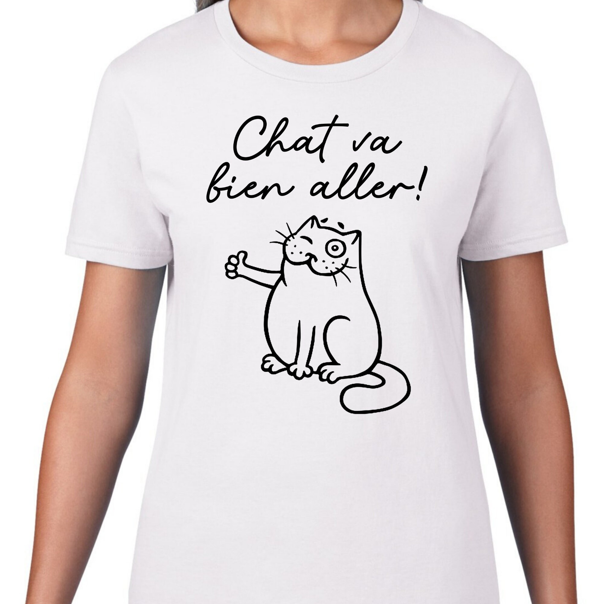 Chat Va Bien Aller T Shirt Col Rond Chat Clin D Oeil