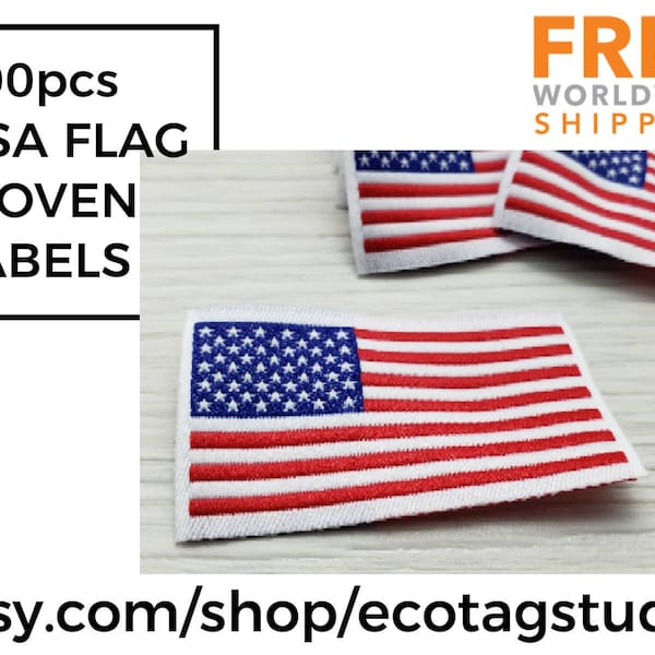 Gewebtes Etikett mit USA-Flagge, 100 Stück, auf Lager, Etikett, Flaggenetiketten, Einnähetikett, Quilt-Etikett, gewebtes Etikett, T-Shirt-Etikett