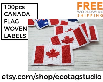 Canada Flag Woven Label 100 pieces In Stock Label Flag Label Sew In Label Quilting Label Woven Label T Shirt Label