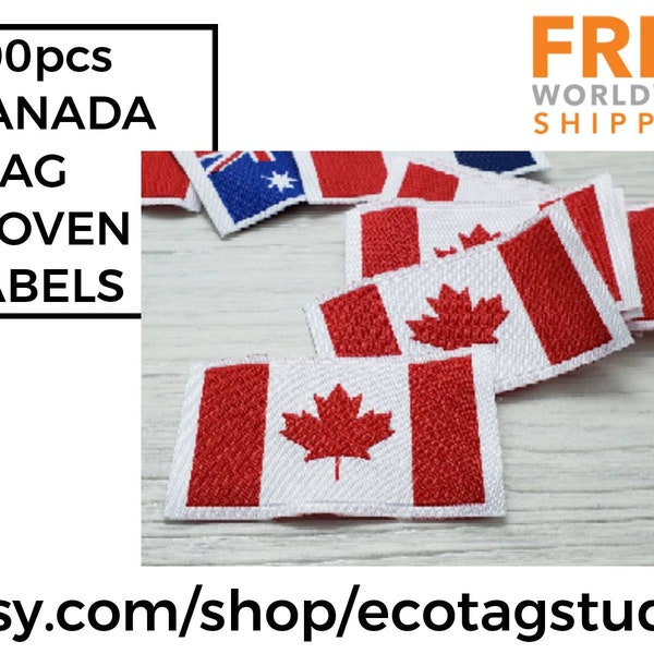 Canada Flag Woven Label 100 pieces In Stock Label Flag Label Sew In Label Quilting Label Woven Label T Shirt Label