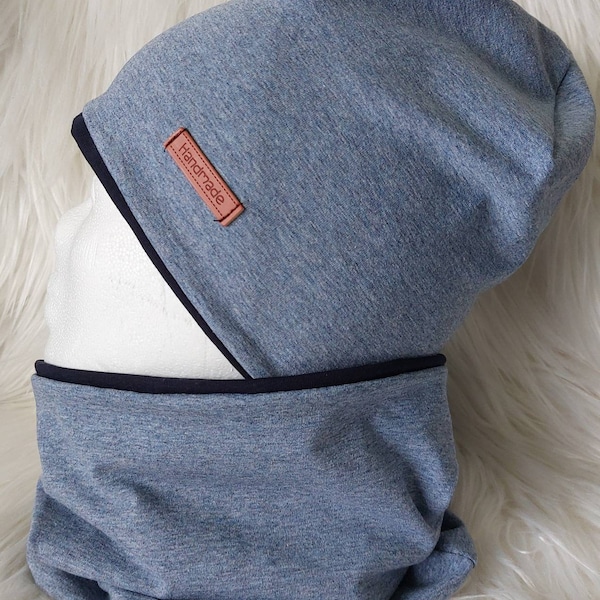 Cool boys set jersey beanie hat and loop jersey light blue mottled dark blue size selectable