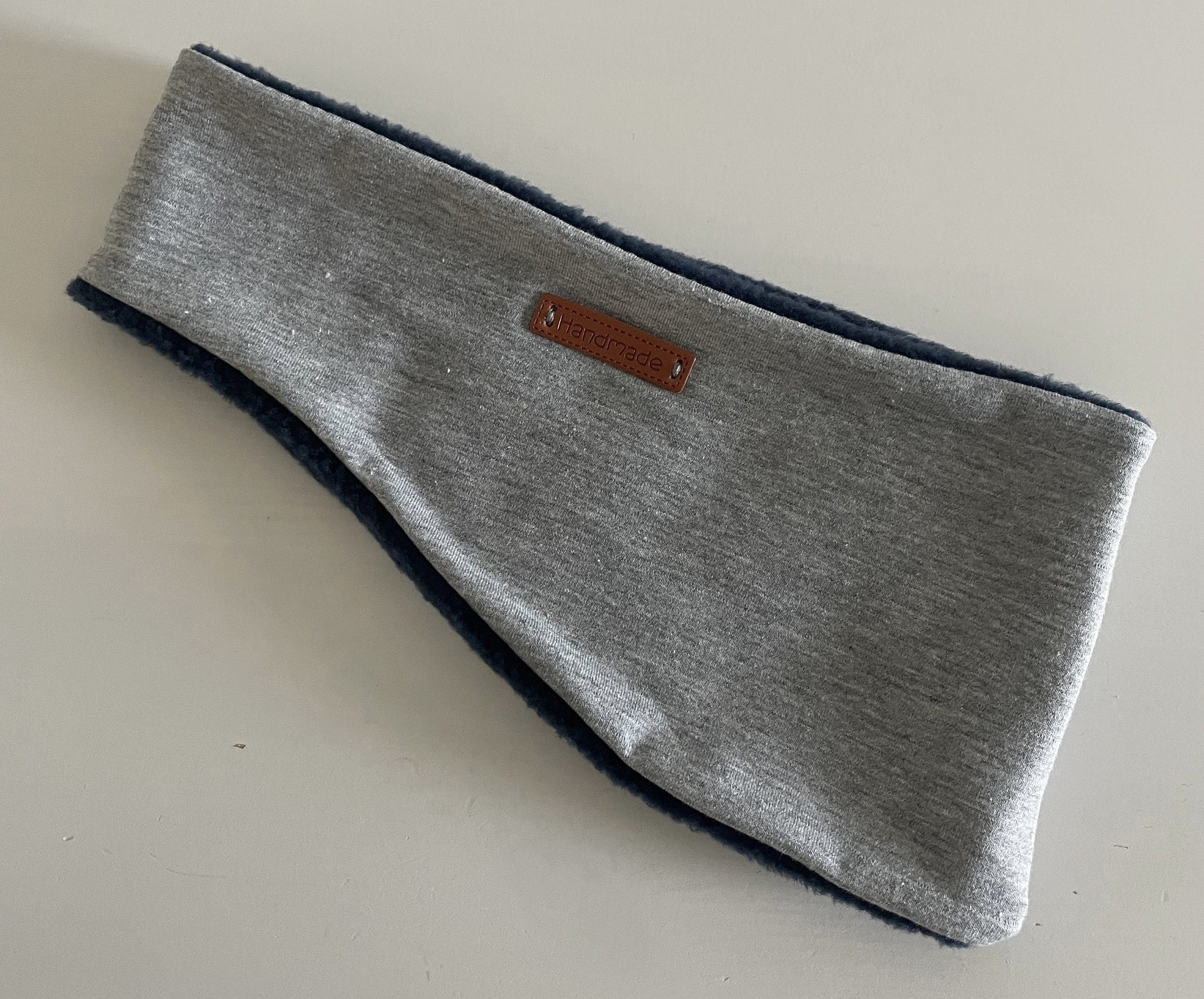 Kinderhoofdband grijs gemêleerd binnen fleece of jersey donkerblauw maat selecteerbaar