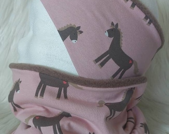 Winterset hoofdband oorwarmers en lus jersey fleece paarden roze bruin selecteerbaar