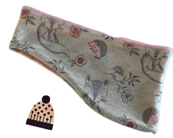 Meisjes hoofdband oorwarmers Jersey egel vos grijs gevlekt roze